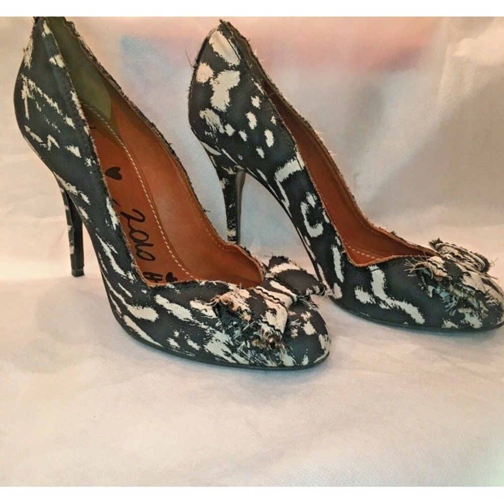 Lanvin Shoes Bow-Accented Woven Pumps Leopard Size 8.5  (38) 1/2 Luxury Designer